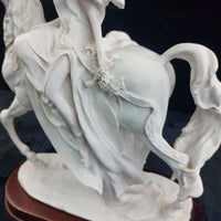 Thumbnail for The White Lady Figurine Elegant Matte Bisque Horseback Rider on Wood Base 12