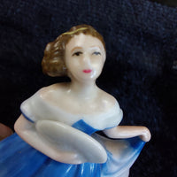 Thumbnail for Royal Doulton Elaine Figurine M201 2003 Miniature 2.5” Blue Dress Bone Fine6