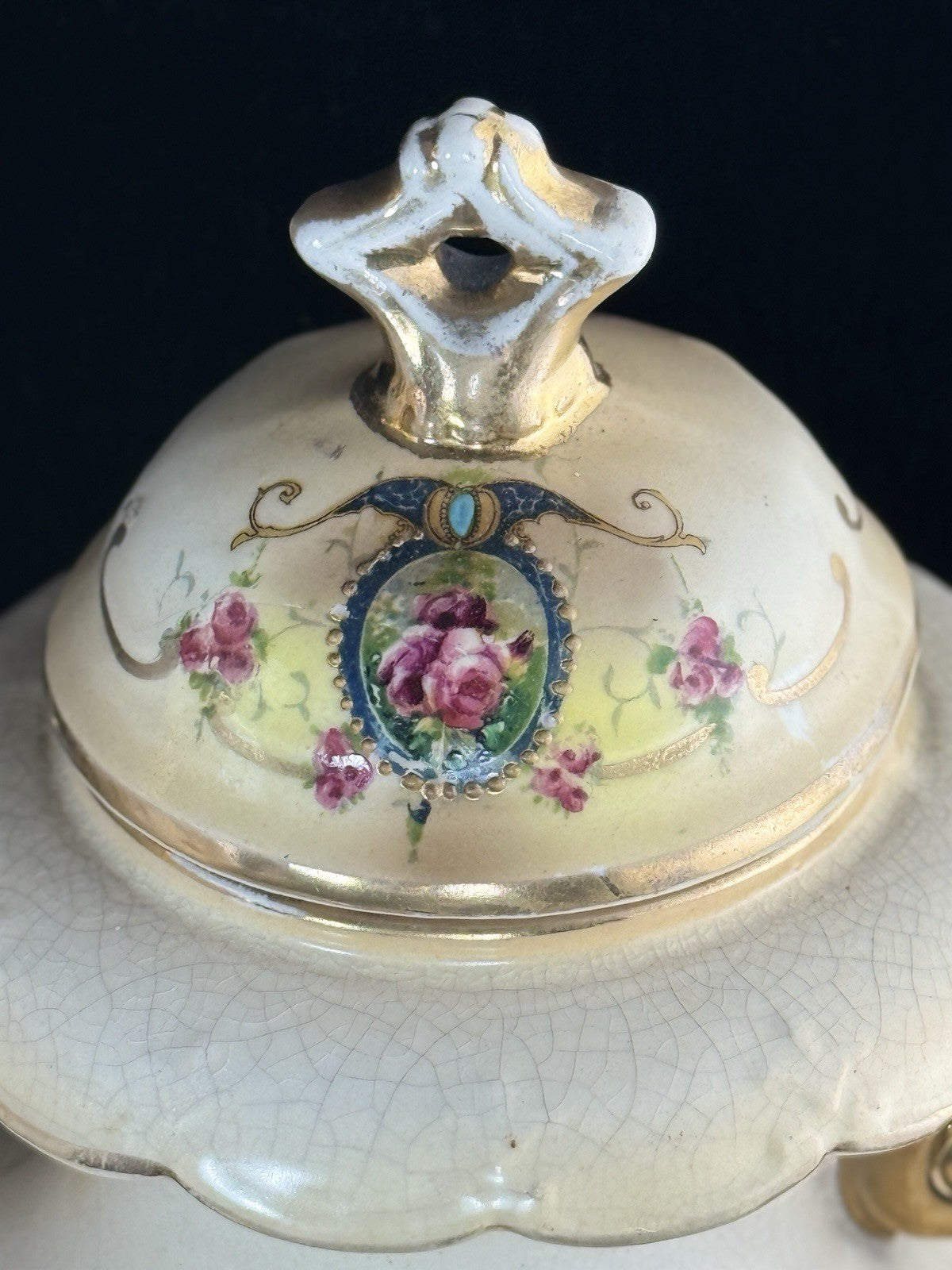 Antique English Alton Ware Urns Set Hand Painted Roses Gilded Porcelain Vase Set8