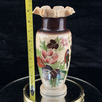 Thumbnail for Antique Milk Porcelain Vase HandPainted Floral Bird Design Ruffle Rim 9.5” Tall10
