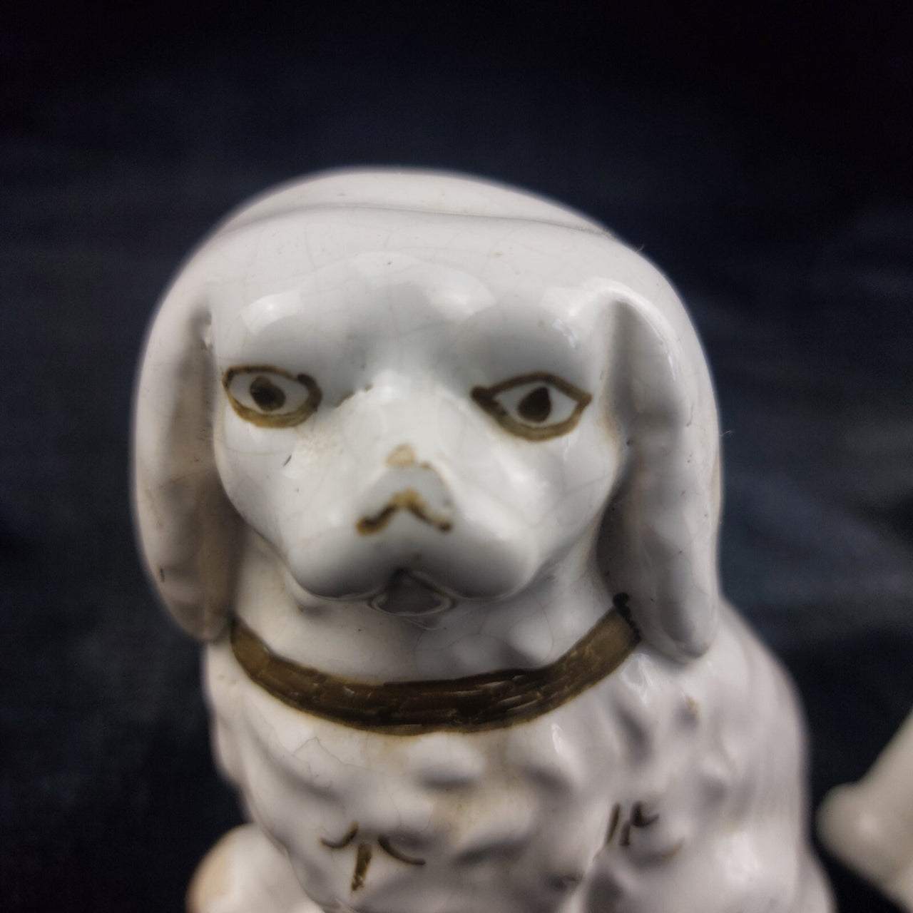 Antique Staffordshire Dog Style Figure pair White Accents Gold bookshelf decor4