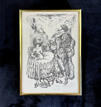 Thumbnail for Original Signed & Dated Pen & Ink Drawing Framed Lions & Goats Folk Art Picture0
