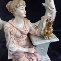 Thumbnail for Porcelain Sitzendorf Candelabra Lady Figurine candle Gold Gilt Antique German13