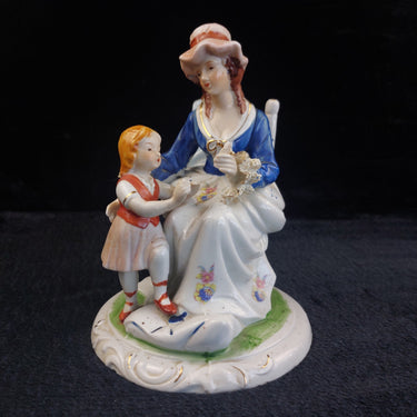 Vintage Porcelain Lady & Girl Figurine  Acceptable Hand Painted Lace Damaged1