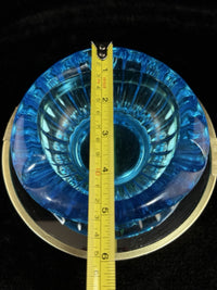 Thumbnail for Murano Style Blue Glass Bowl Ribbed Swirl 5.5” Ashtray Trinket Dish Retro Art3