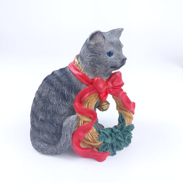 Tom Rubel Silver Deer Christmas Cat Figurine -Festive Collectible Holiday Decor0