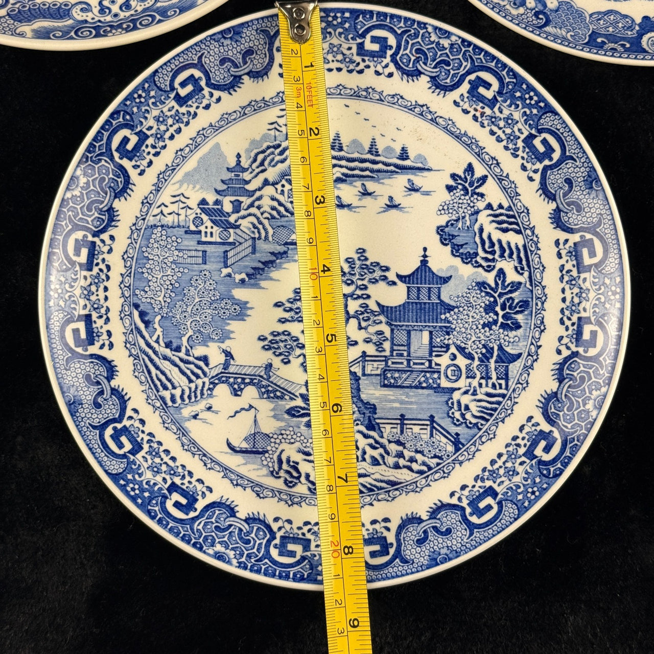 Spode Mint Danbury Willow Pattern Plates x3 – Blue & White Collector antique Set4