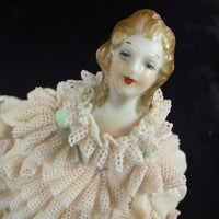 Thumbnail for Dresden UNTERWEISSBACH Girl Singing and Musician Porcelain Lace Figurine Group.20