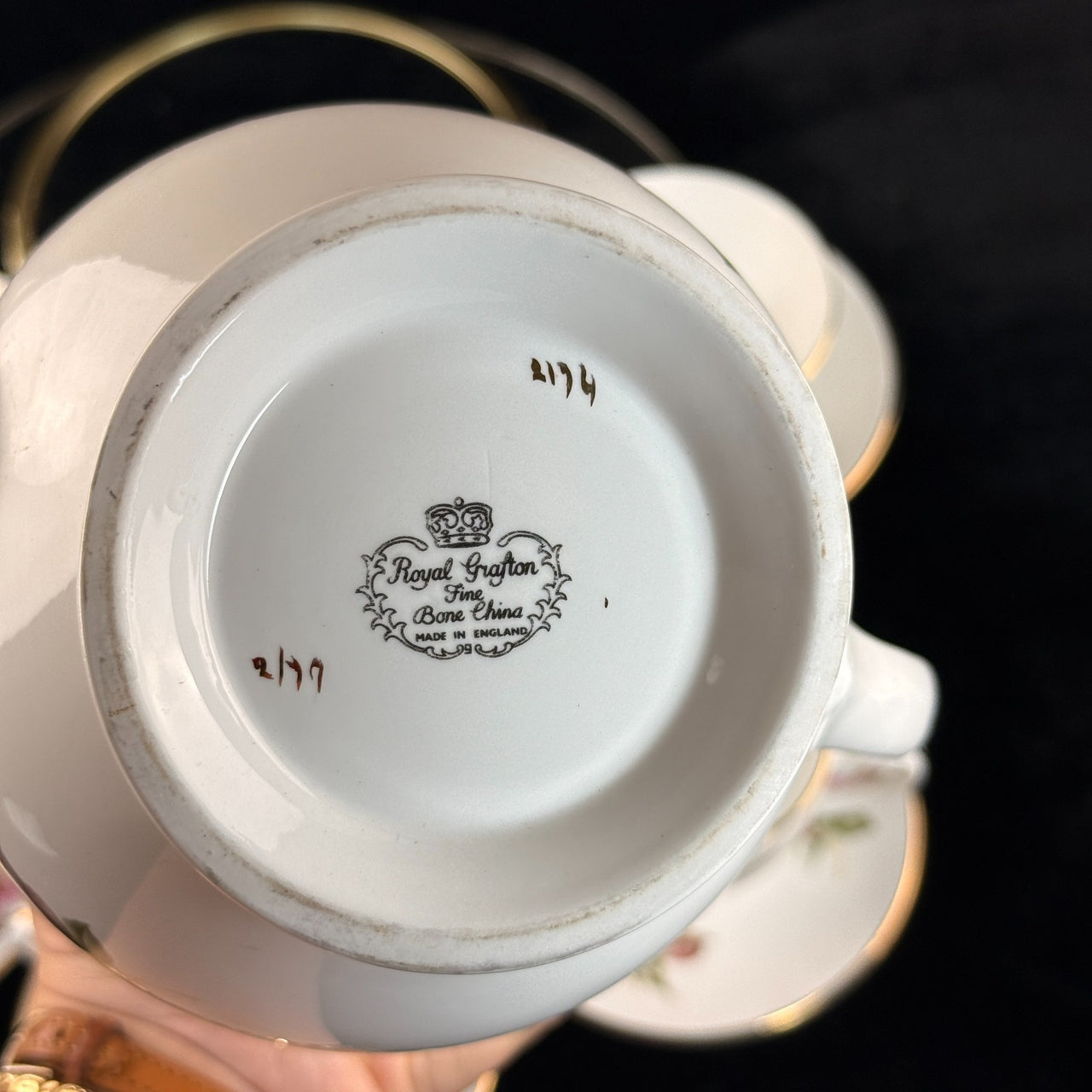 Royal Grafton Fine Bone China Tea Set Pink Floral 14 Piece England Vintage Gold.7