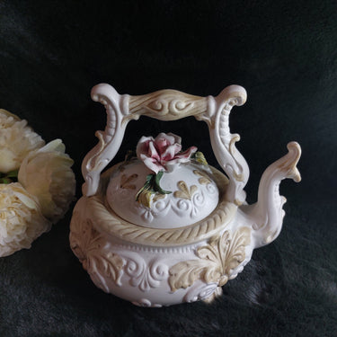 Rare Capodimonte Italian Porcelain Teapot – Floral Rococo Style gift1