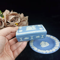 Thumbnail for Wedgwood Blue Jasperware - Trinket Box & Plate Set Rectangular Pottery/ Ceramic16