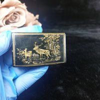 Thumbnail for Black Lacquer Snuff Box Vintage – Gold Gilded Deer Scene,Russian  or  Japanese11