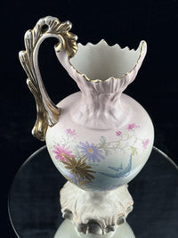 Thumbnail for Victorian Style Floral Pitcher Vase Pink Gold Handle Bird Flowers 13