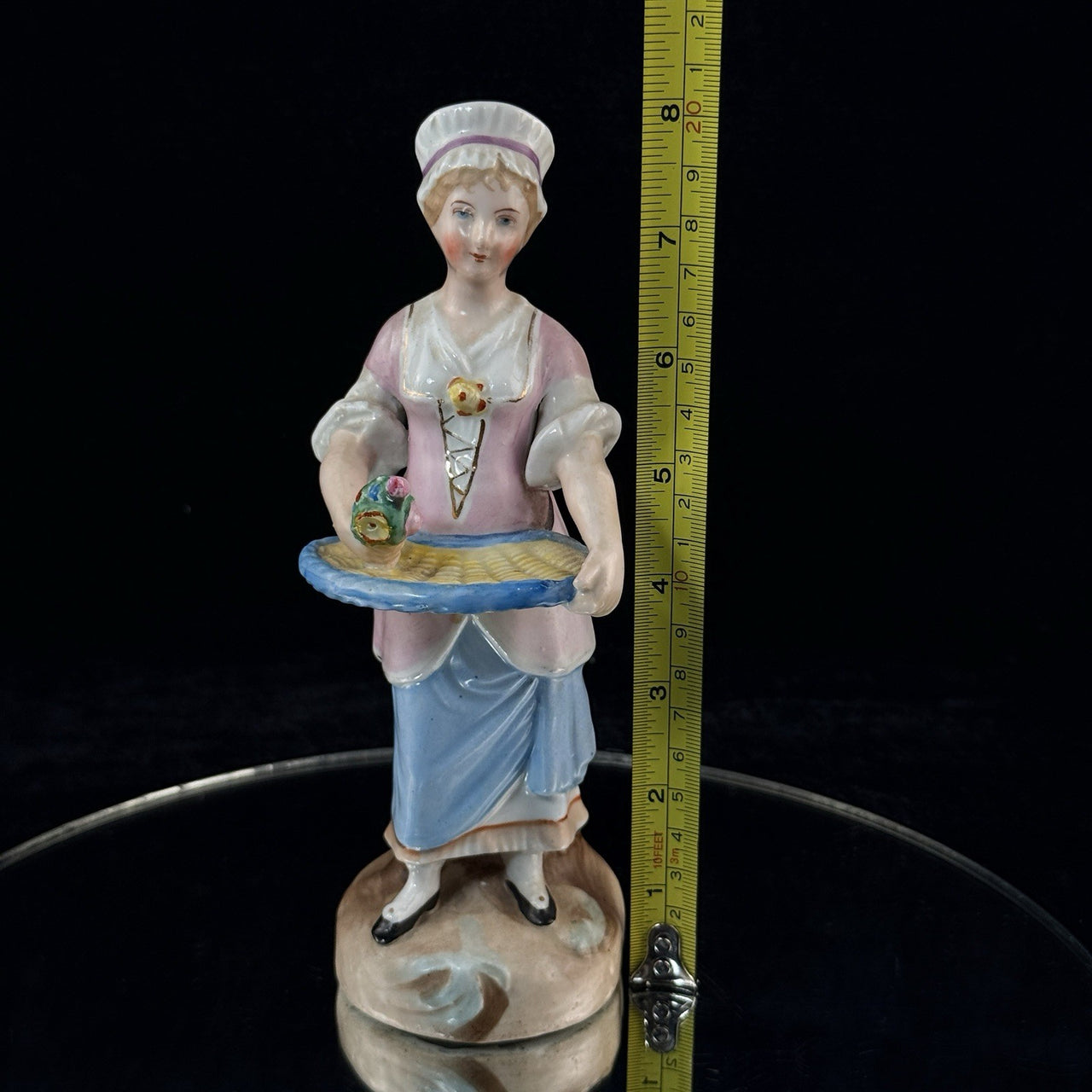 Antique German Porcelain Figurine Lady Serving Tray Victorian Style Decor Figure5