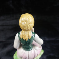 Thumbnail for Capodimonte Porcelain Figurine Seated Girl Flowers Pink Yellow Gold 7.5in decor7