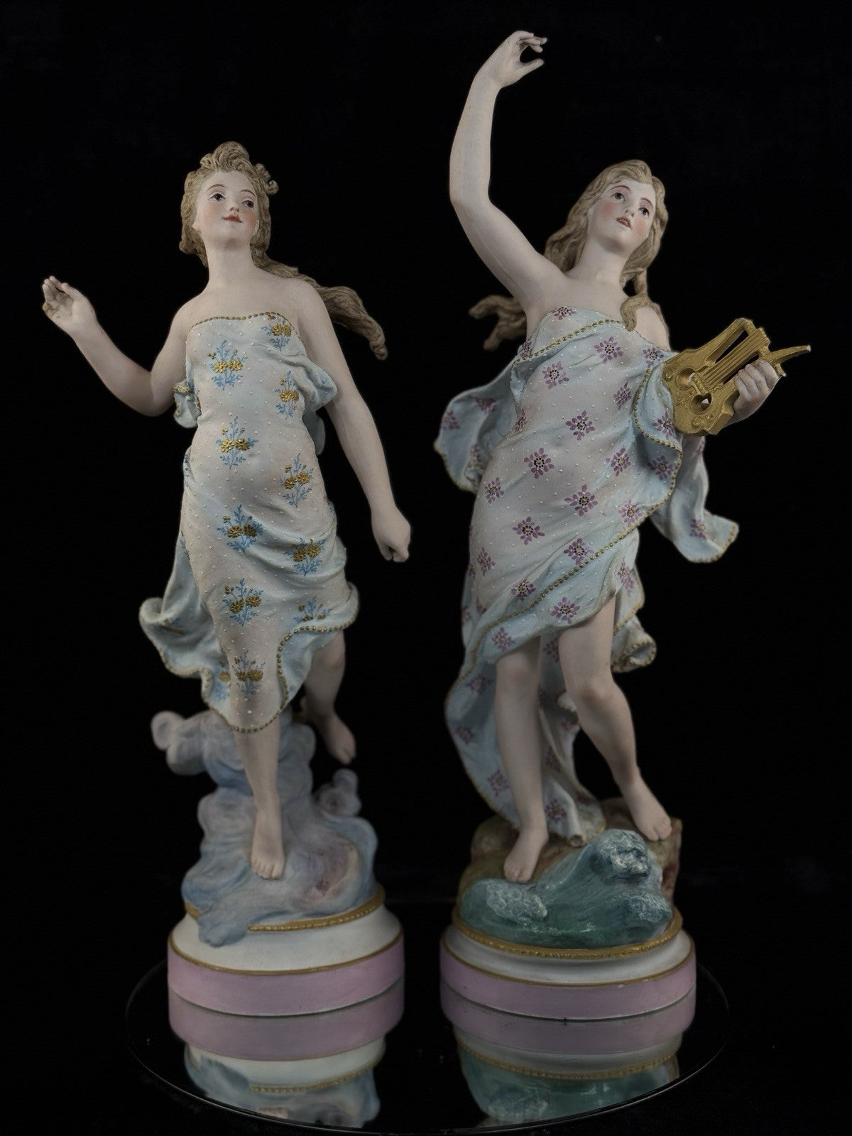Augarten Vienna Porcelain Ladies Musician Figurines Lyre Pair Austria Antique se2