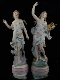 Thumbnail for Augarten Vienna Porcelain Ladies Musician Figurines Lyre Pair Austria Antique se2