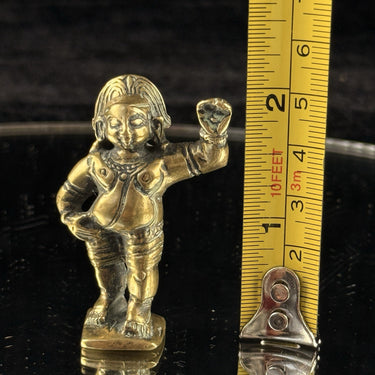 1800s Antique Brass Bala Krishna Statue India Hindu Deity Dancing Pose 3”1