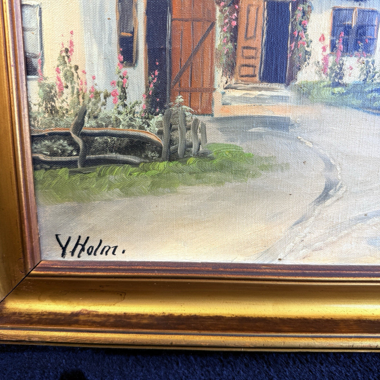 Original Oil Painting on Canvas Signed Y. Holm - Thatched Landscape Cottages11