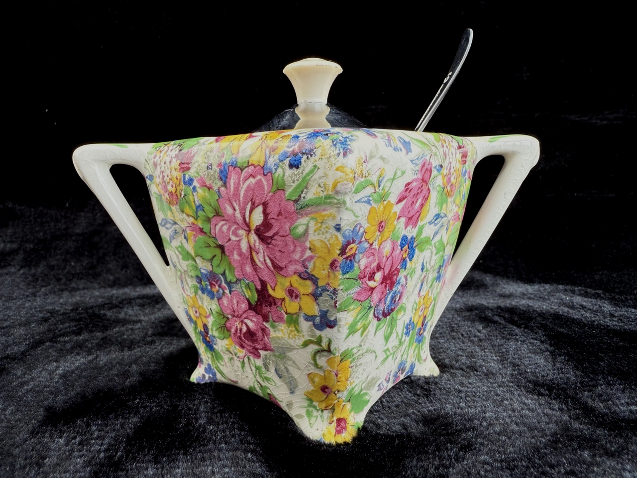 Stunning Midwinter "Brama" Floral Chintz Sugar Bowl with Spoon & Lid Medium11