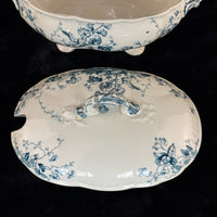 Thumbnail for S.H. & Sons 'Ruby' Blue Transferware Tureen Lidded Floral Dish England 11” Large8