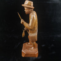 Thumbnail for Wooden Vintage SculptureFisherman -Folk Art - Jocelyn Caron - Chipped Hand12