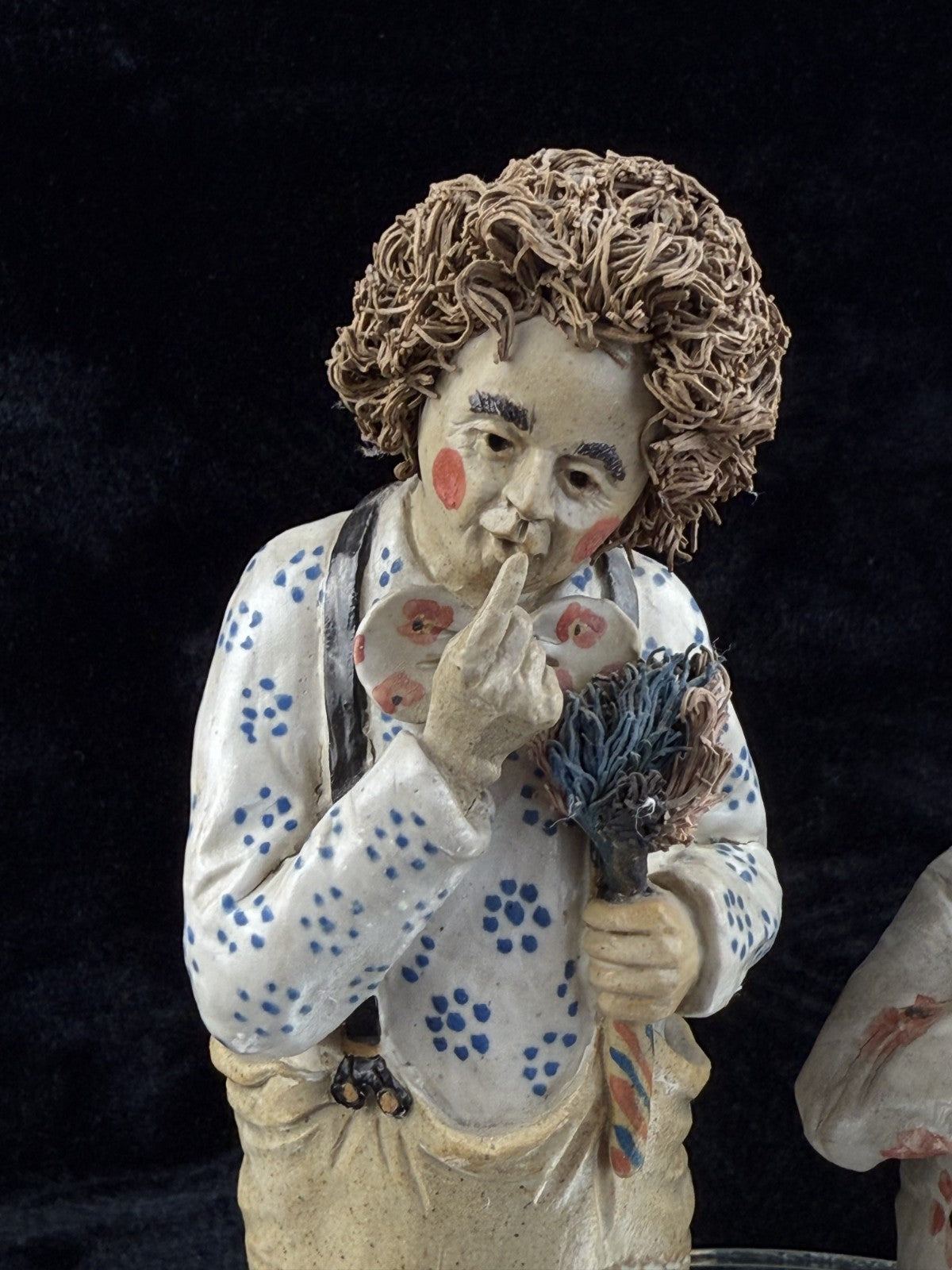 Rare Signed Art Pottery Clay Clowns Figures - Pair by JR Figurine Italy Medium d17
