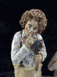 Thumbnail for Rare Signed Art Pottery Clay Clowns Figures - Pair by JR Figurine Italy Medium d17