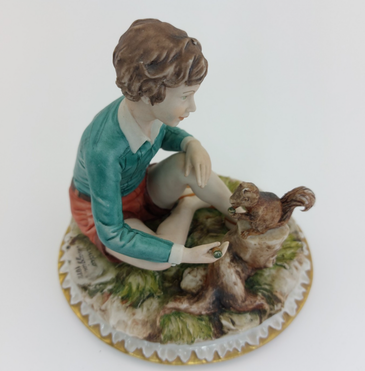 1972 Sandro Maggioni Capodimonte Figurine Porcelain Boy Feeding Squirrel –chip5
