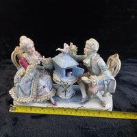 Thumbnail for Dresden Style Porcelain Couple with Birds cage –Worn Lace & Tip Damage Gilt 9in21