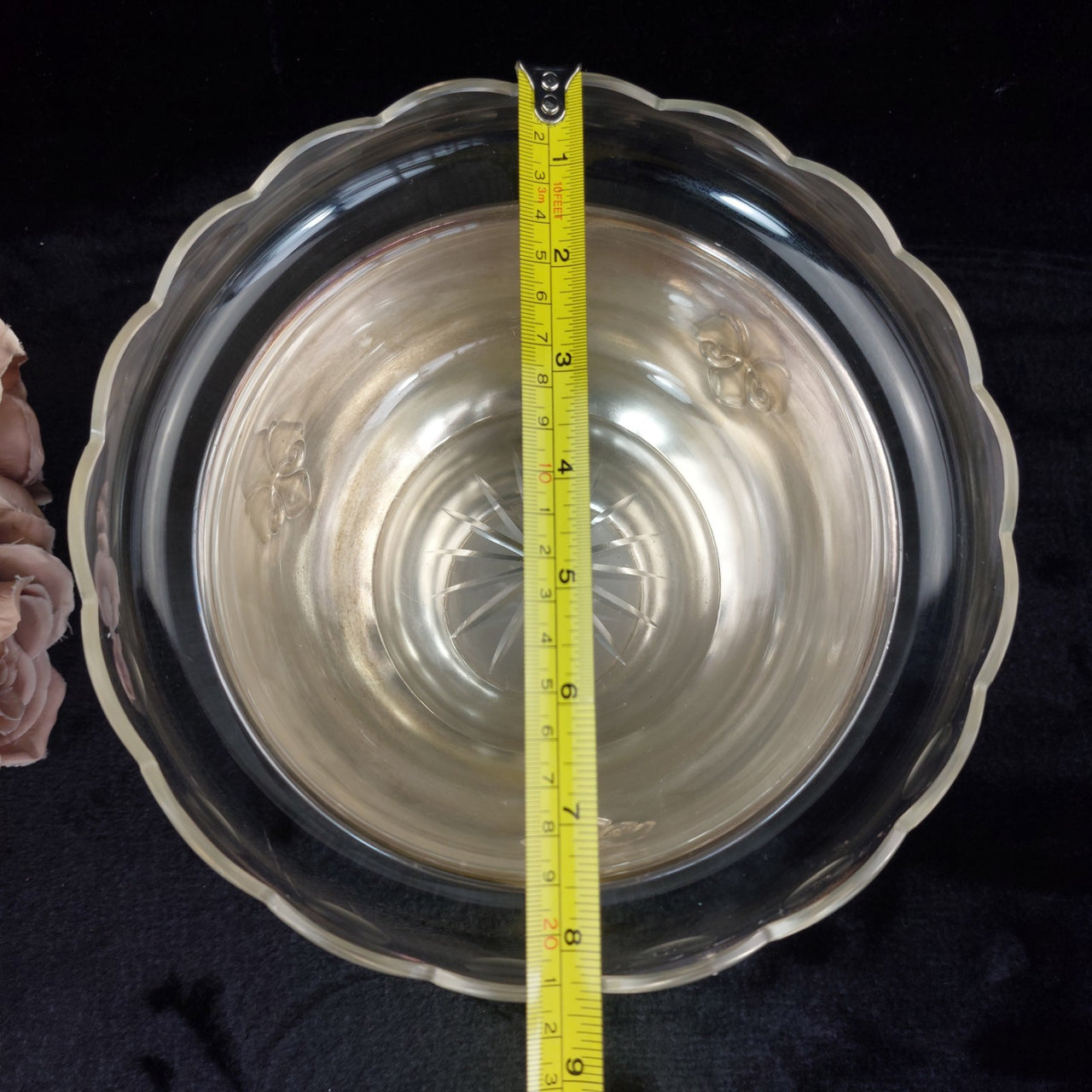 TBE Silverplate Bowl 8.5" Fleur-de-Lis Glass Insert Heavy Worn Acceptable Set2