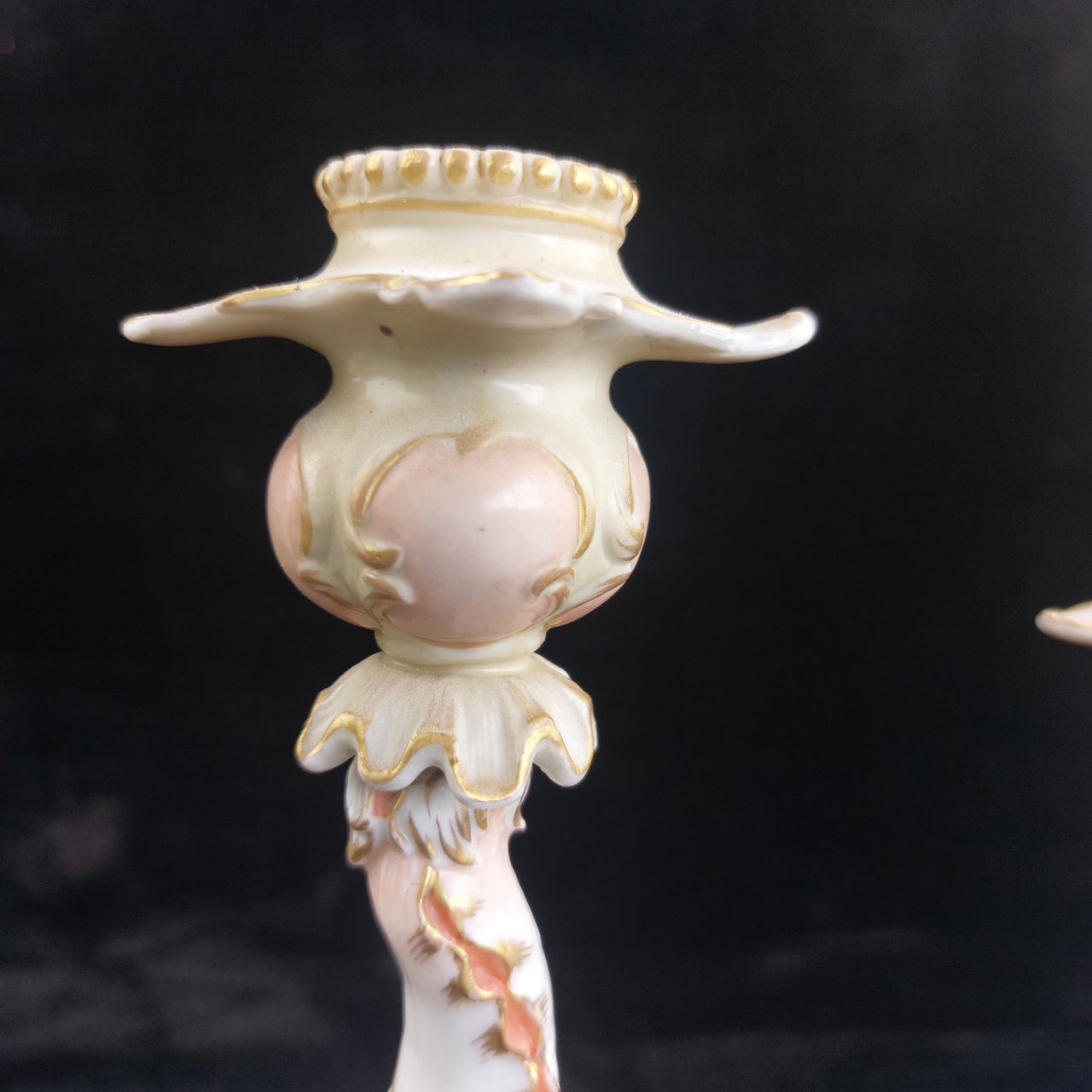 Antique German Victorian Porcelain Flowerscandle hold Candelabra Lady Gold Gilt20