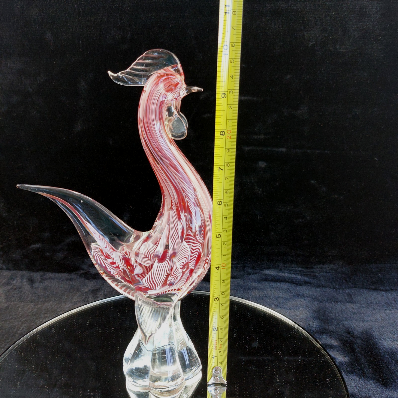 Murano Rooster Glass Pink Filigrana Art Hand Blown 1kg 10" Italian home decor3