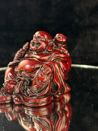 Thumbnail for Vintage Chinese Laughing Buddha Red Resin Figurine Happiness Prosperity Statue4