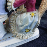 Thumbnail for Dresden Style Porcelain Couple with Birds cage –Worn Lace & Tip Damage Gilt 9in12