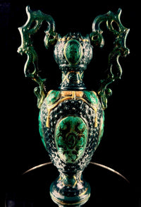Thumbnail for Romano Majolica Style Ornate Green Vase Glazed Ceramic 15” Antique Vase2