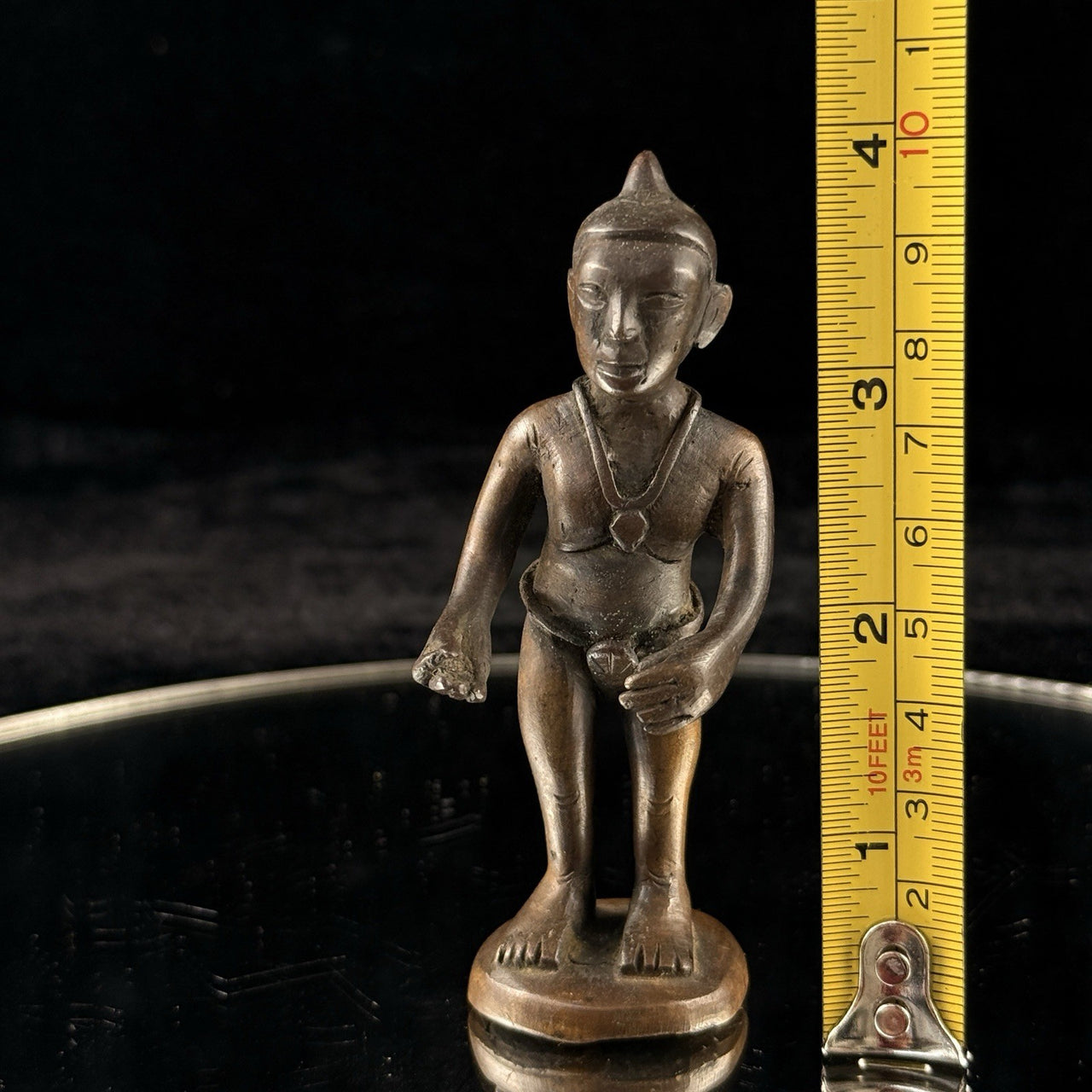 Antique Bronze Tribal Figure African Style Metal Sculpture – Worn Hand. 4” Tall 4