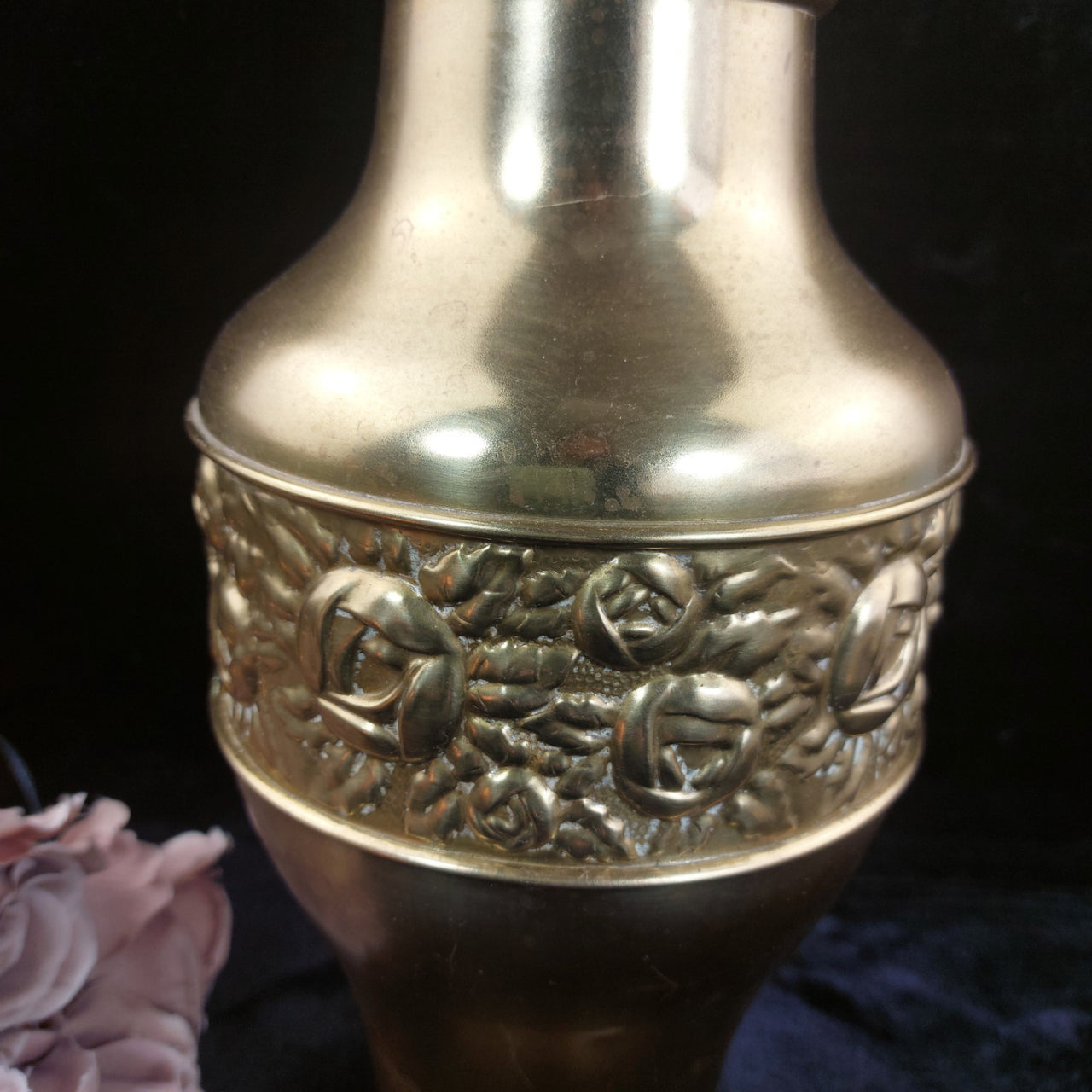 Vtg/ Antique Brass Vase Embossed Floral Design   Decor Patina Dent Wear 13" gift3
