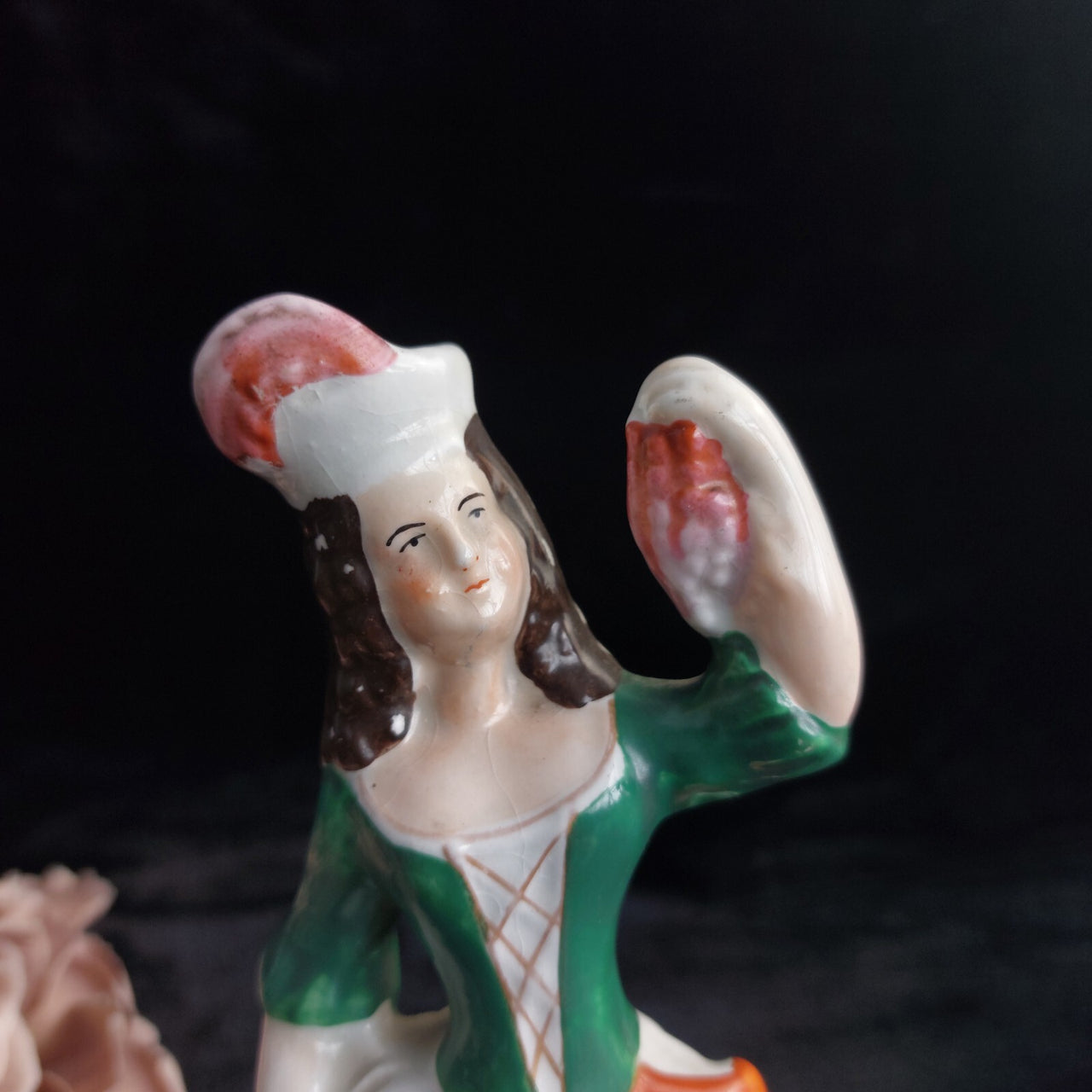 Antique Staffordshire Woman Figurine Paint Loss Damaged Leg 9.5"  2