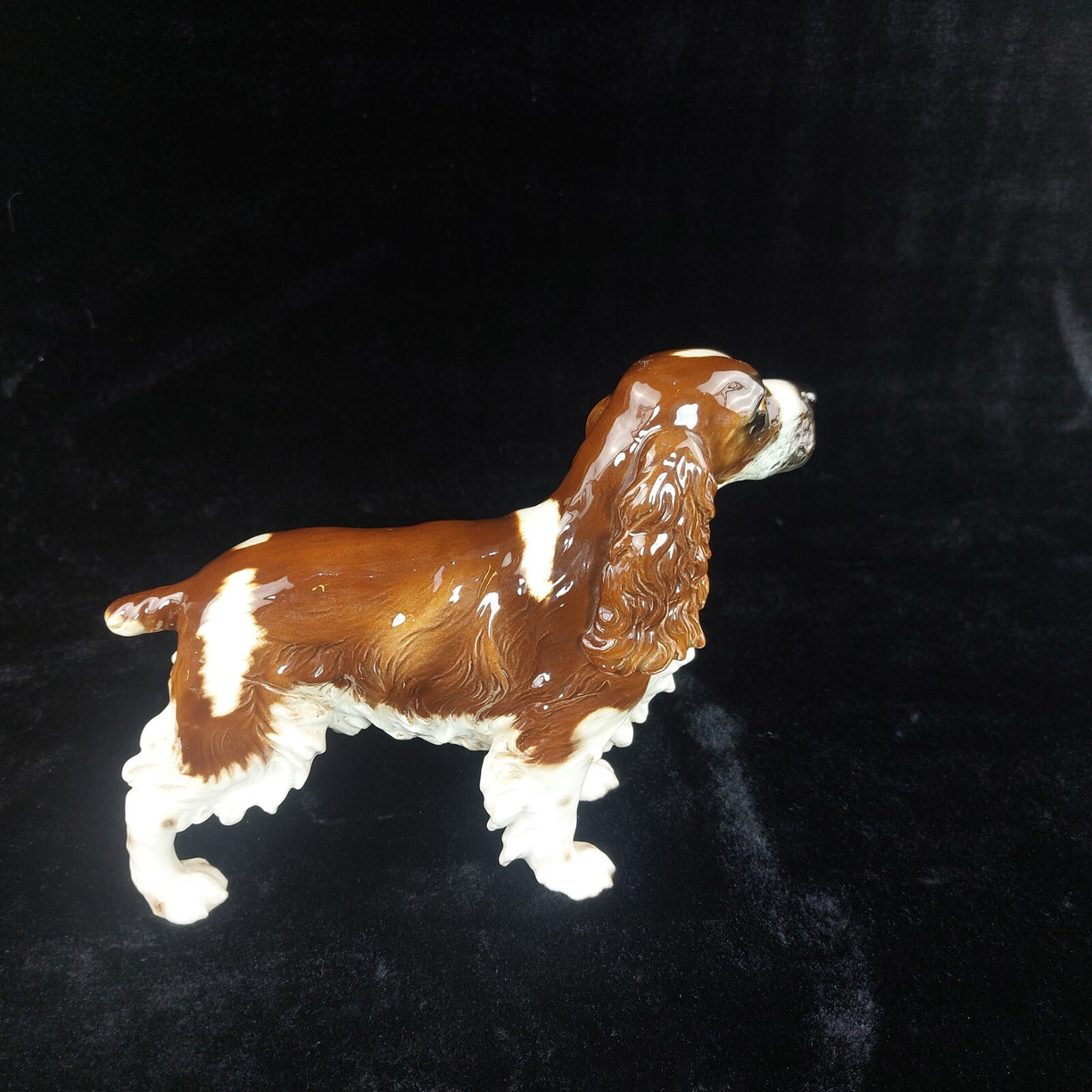 Goebel Spaniel Dog Figurine Porcelain Germany Brown White 9" Vintage Statue 19754