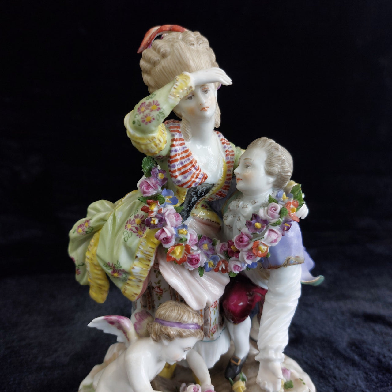 Antique Dresden Style Porcelain Figurine The Broken Bridge Michel Victor Acier3