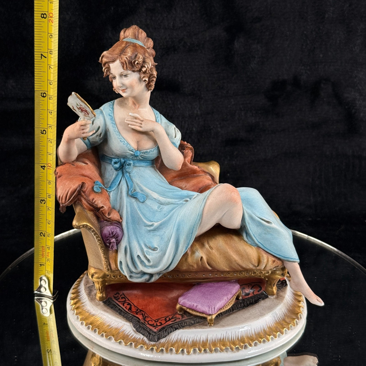 Tyche Bauer Figurine Lady on Couch Painted Hand Porcelain 8" Signed capodimonte20
