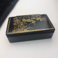 Thumbnail for Black Lacquer Snuff Box Vintage – Gold Gilded Deer Scene,Russian  or  Japanese2