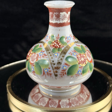 Victorian Bohemian Glass Vase Hand Painted Floral Enamel 5” Art Nouveau Decor1