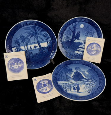 Royal Copenhagen 19721974 Christmas Plates Set of 3 Blue Porcelain Collectibles0