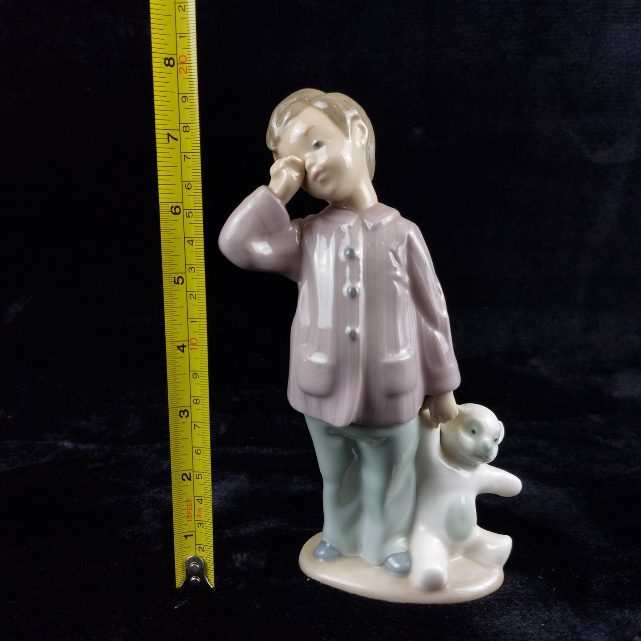 Nao Lladro 1991 "Sleepy Head" Porcelain Figurine Boy with Bear Teddy decor Spain5