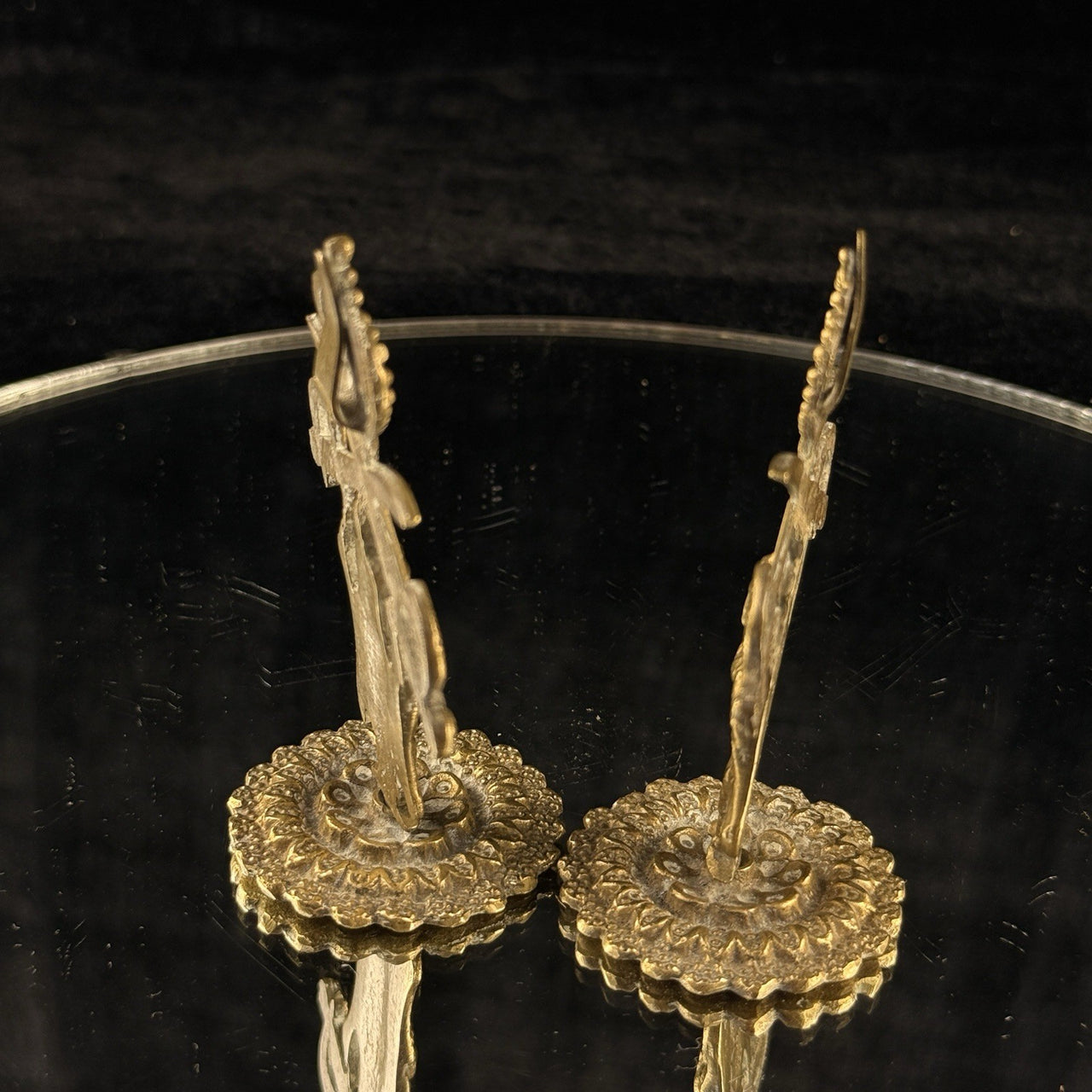 Antique Brass Indian Army Emblems –3.5”.  Crowned Goddess Crossed Swords Pair 10