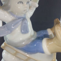 Thumbnail for Vintage German Porcelain Child on Sled Figurine Winter Scene Ornament 12cm7
