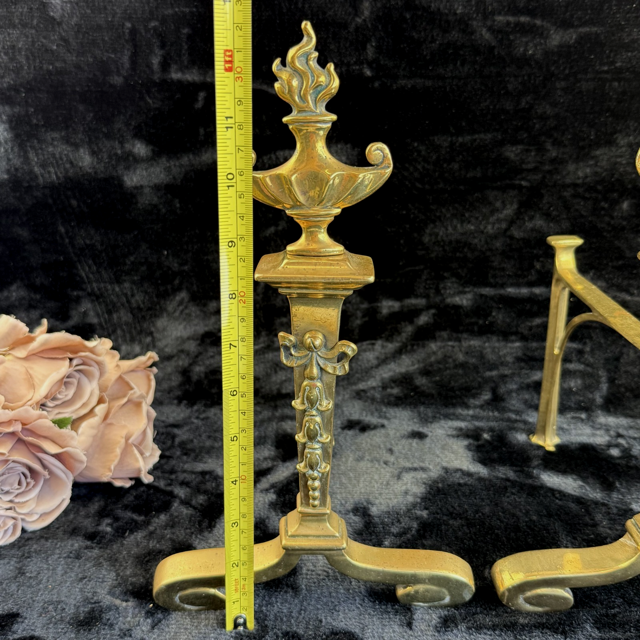 Antique Brass Fireplace Firedogs Andirons Pair - Georgian Neoclassical Style20