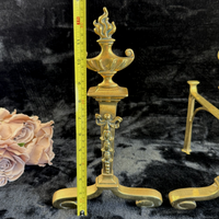 Thumbnail for Antique Brass Fireplace Firedogs Andirons Pair - Georgian Neoclassical Style20